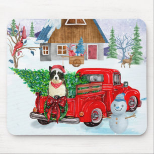 Border Collie dog In Christmas Delivery Truck Snow Mouse Pad