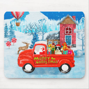 Border Collie Dog in Christmas Delivery Truck Snow Mouse Pad
