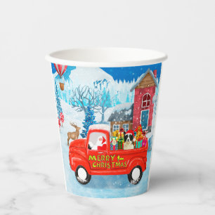 Border Collie Dog in Christmas Delivery Truck Snow Paper Cups