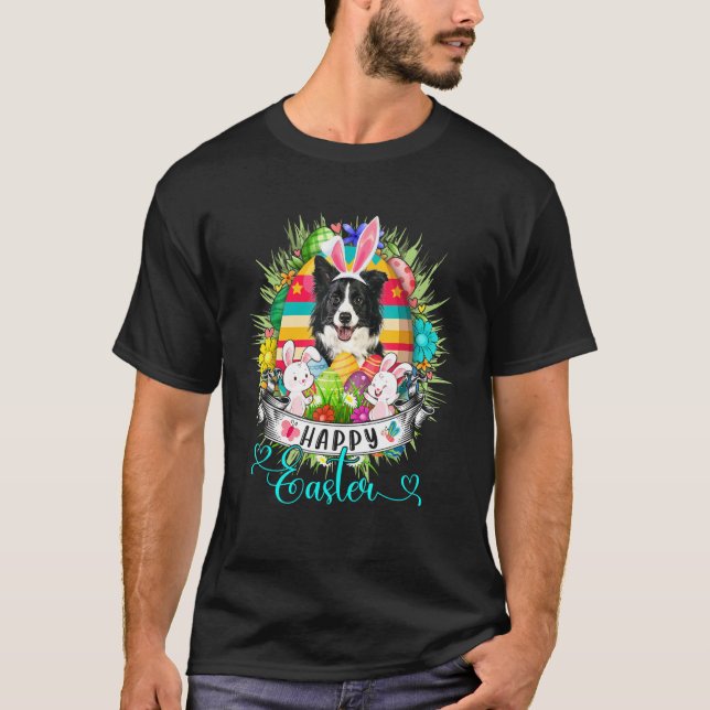 Border Collie Dog In Easter Eggs Basket Bunnies Ha T-Shirt (Front)