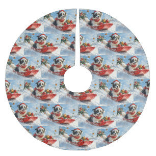Border Collie Dog in Sledge Let it Snow Christmas Brushed Polyester Tree Skirt
