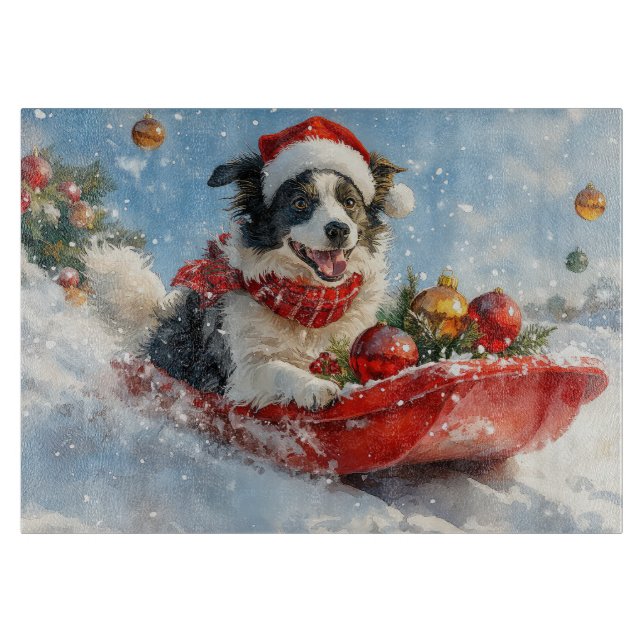 Border Collie Dog in Sledge Let it Snow Christmas  Cutting Board (Front)