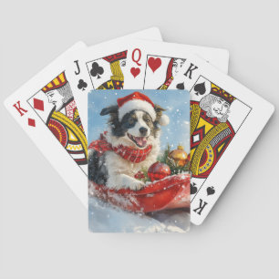 Border Collie Dog in Sledge Let it Snow Christmas Playing Cards