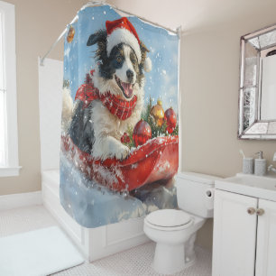 Border Collie Dog in Sledge Let it Snow Christmas  Shower Curtain