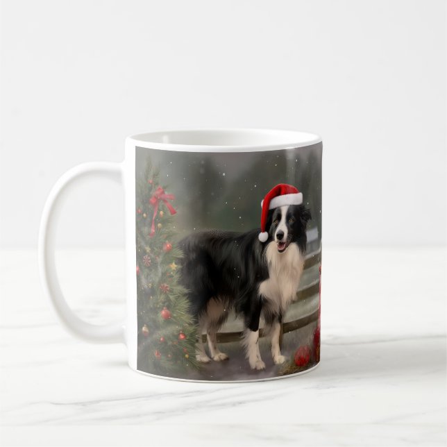 Border Collie Dog in Snow Christmas Coffee Mug (Left)