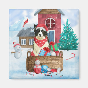 Border Collie Dog In snow Christmas Dog House Magnet