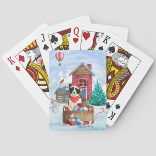 Border Collie Dog In snow Christmas Dog House Playing Cards
