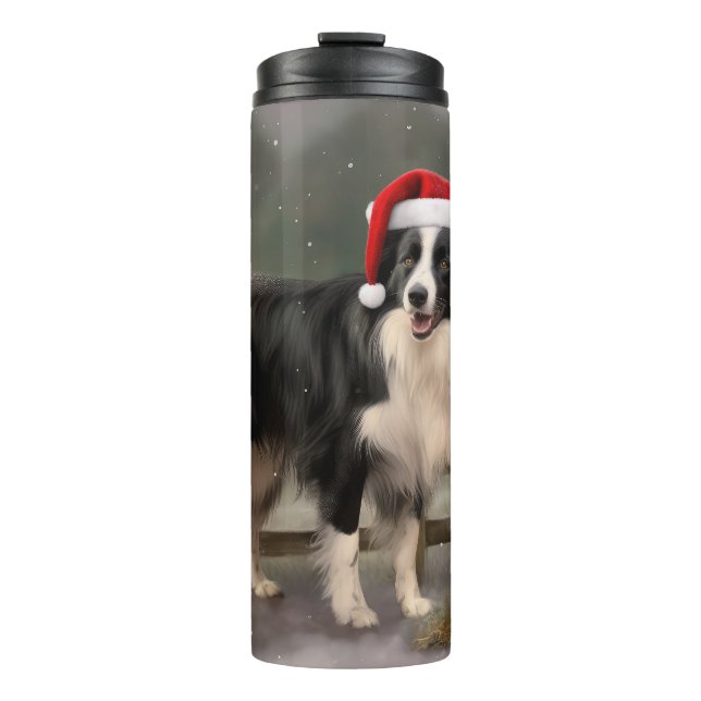 Border Collie Dog in Snow Christmas Thermal Tumbler (Front)