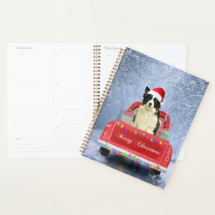 Border Collie Dog in Snow sitting in Christmas Planner