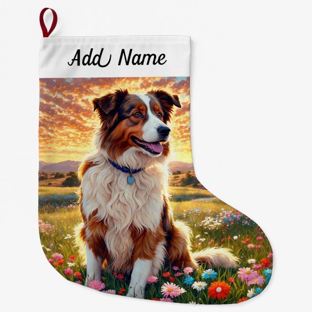 Border Collie Dog Large Christmas Stocking (Front)