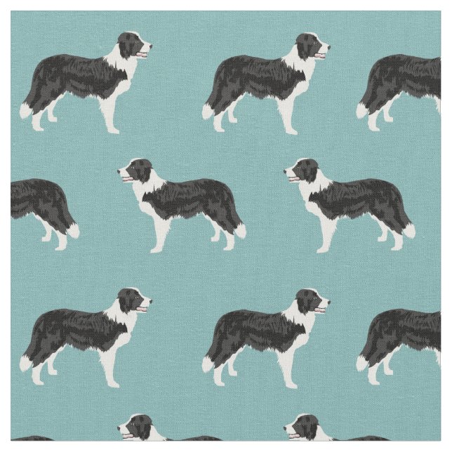 Border Collie dog light blue Fabric (Close Up)