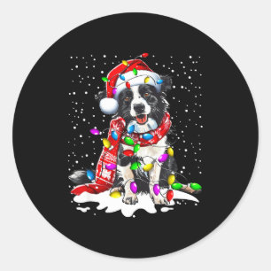 Border Collie Dog Lighting Xmas Santa Hat Christma Classic Round Sticker