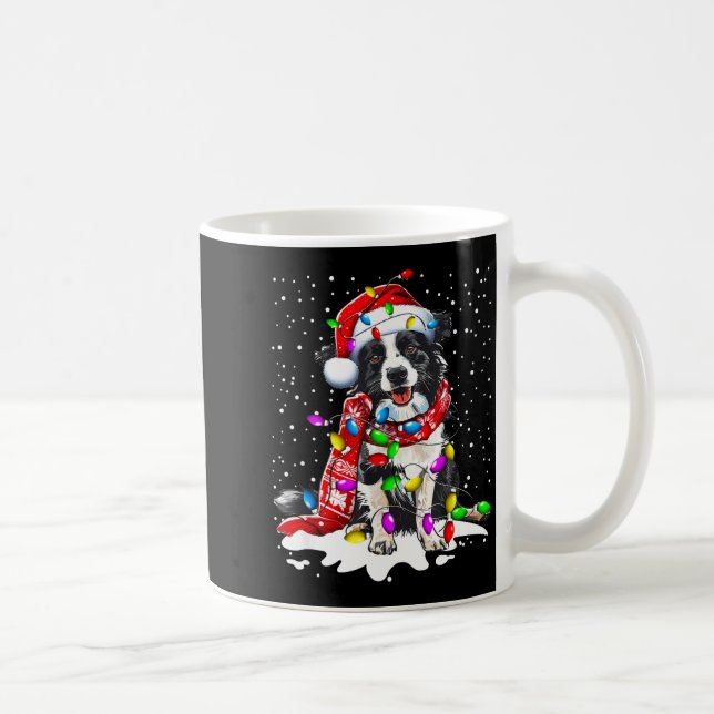 Border Collie Dog Lighting Xmas Santa Hat Christma Coffee Mug (Right)
