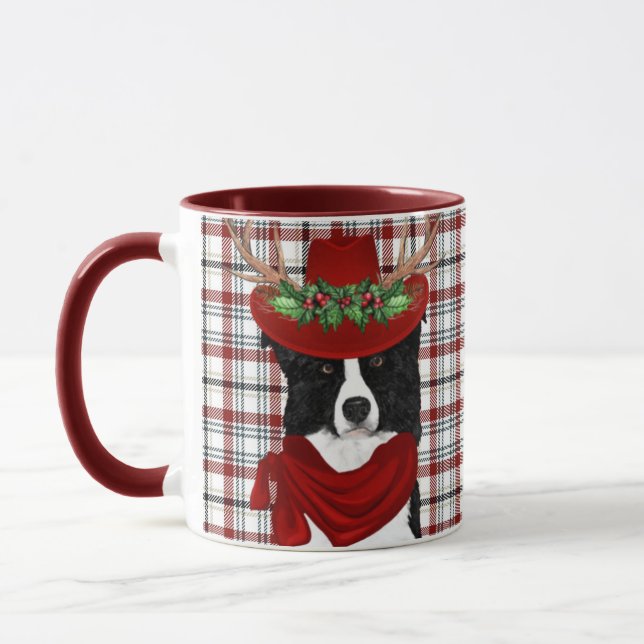 Border Collie Dog Lover Western Plaid Christmas Mug (Left)