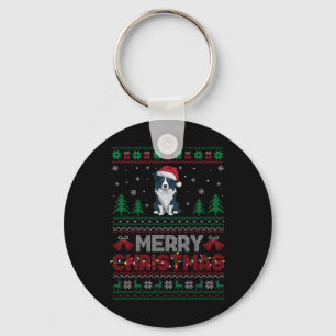 Border Collie Dog Lovers Santa Hat Christmas Tree Key Ring