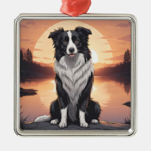 Border Collie Dog Metal Tree Decoration