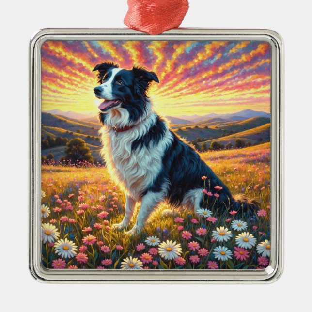 Border Collie Dog Metal Tree Decoration (Front)