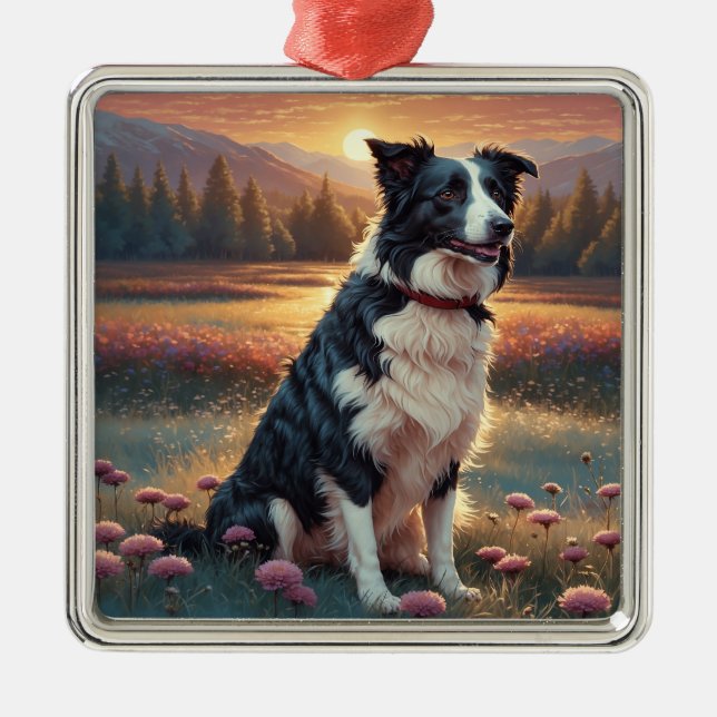 Border Collie Dog Metal Tree Decoration (Front)