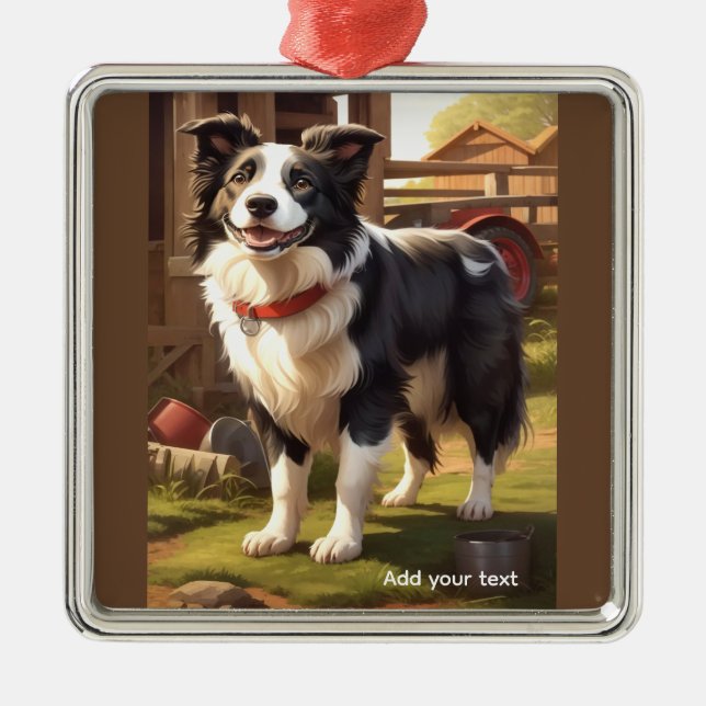 Border Collie Dog Metal Tree Decoration (Front)
