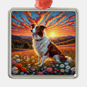 Border Collie Dog Metal Tree Decoration