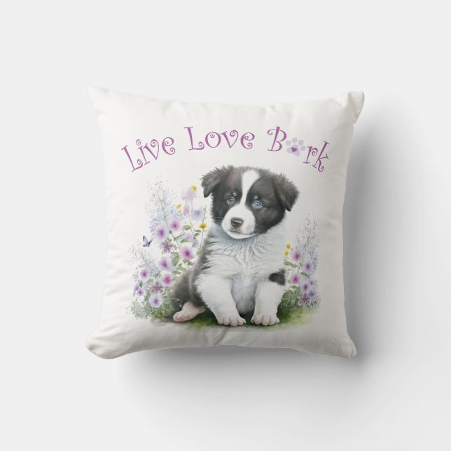 Border Collie Dog Mum Floral Cushion (Front)