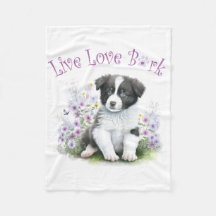 Border Collie Dog Mum Floral Fleece Blanket