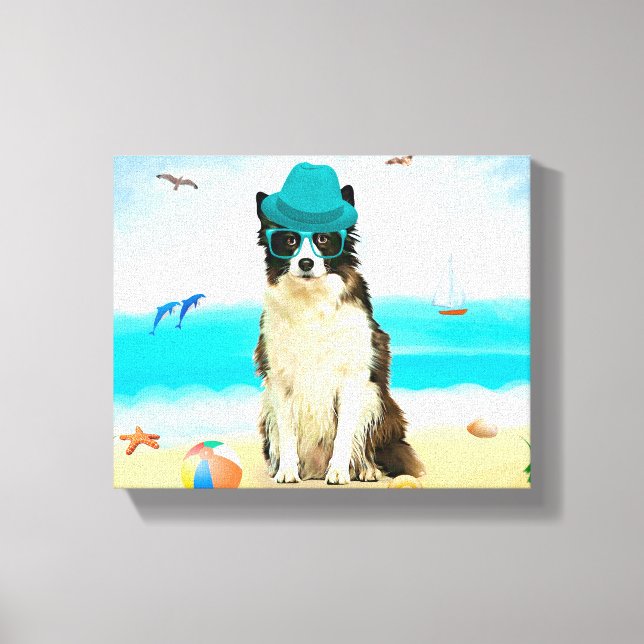 Border Collie Dog on Beach Canvas Print (Front)