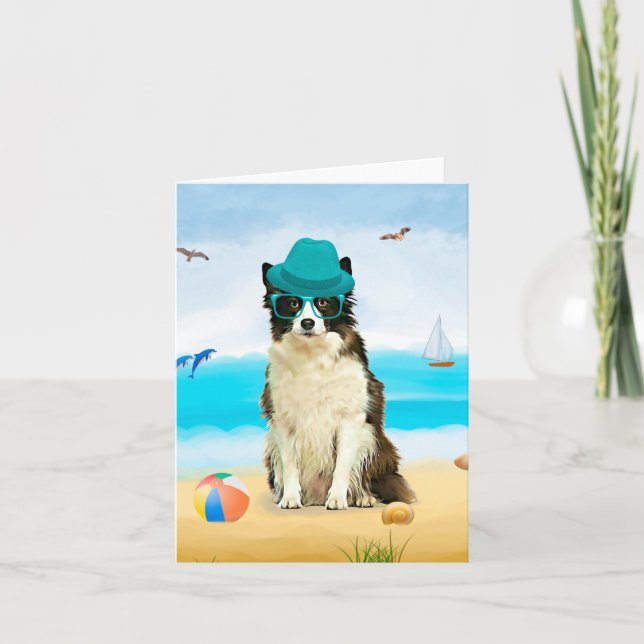 Border Collie Dog on Beach Card (Front)