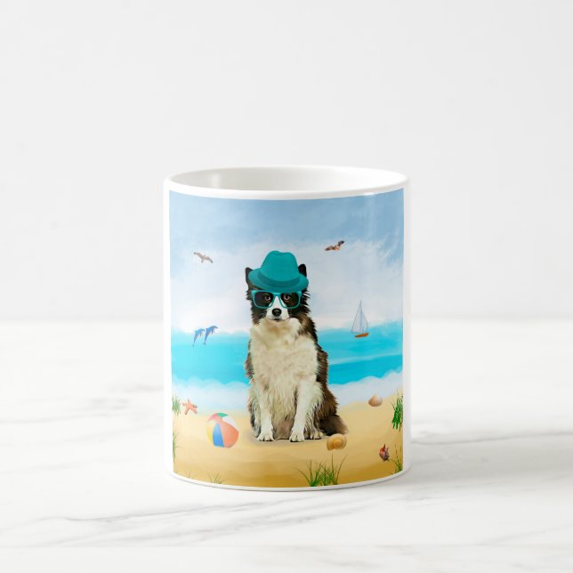Border Collie Dog on Beach Coffee Mug (Center)