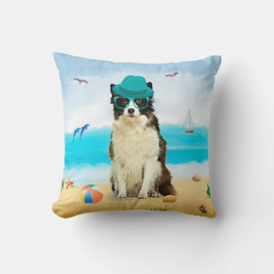 Border Collie Dog on Beach  Cushion