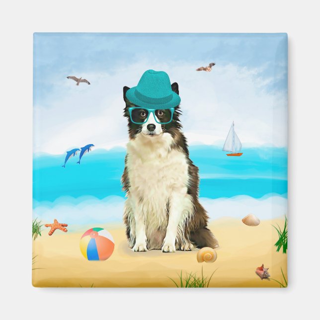 Border Collie Dog on Beach Magnet (Front)