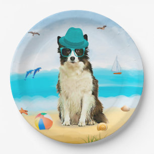 Border Collie Dog on Beach Paper Plate