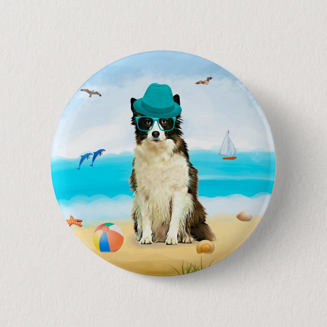 Border Collie Dog on Beach Throw Pillow 6 Cm Round Badge (Front)