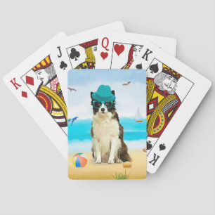 Border Collie Dog on Beach Throw Pillow Playing Cards