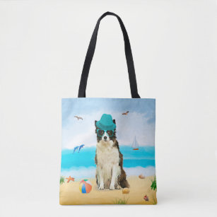 Border Collie Dog on Beach Tote Bag