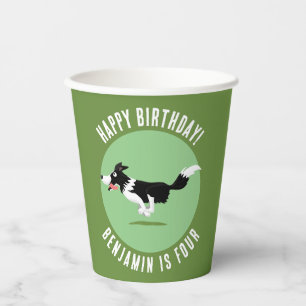 Border Collie dog personalised birthday cartoon Paper Cups