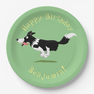 Border Collie dog personalised birthday cartoon Paper Plate