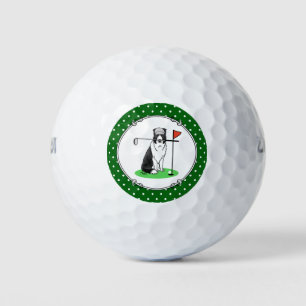 Border Collie Dog Playing Golf (black & white) Fun Balls