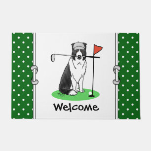 Border Collie Dog Playing Golf (black & white) Fun Doormat
