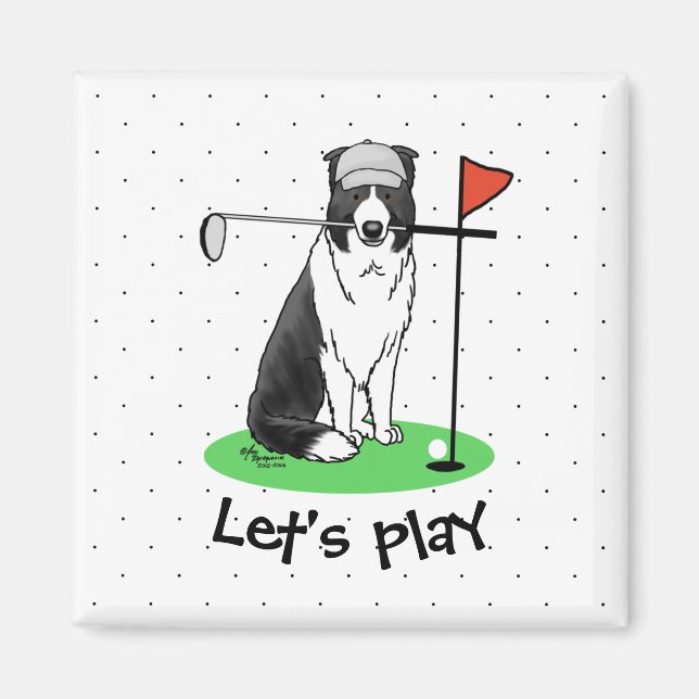 Border Collie Dog Playing Golf (black & white) Fun Magnet (Front)