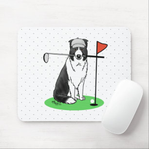 Border Collie Dog Playing Golf (black & white) Fun Mouse Pad