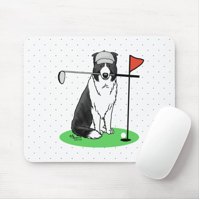 Border Collie Dog Playing Golf (black & white) Fun Mouse Pad (With Mouse)