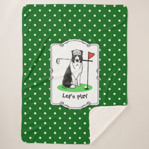 Border Collie Dog Playing Golf (black & white) Fun Sherpa Blanket