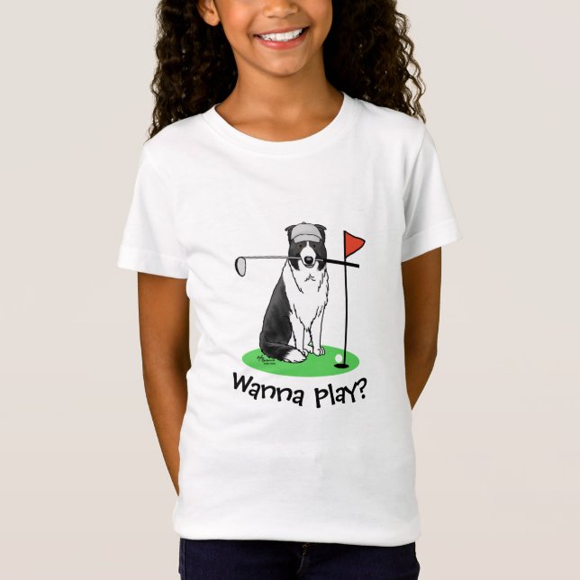 Border Collie Dog Playing Golf (black & white) Fun T-Shirt (Front)