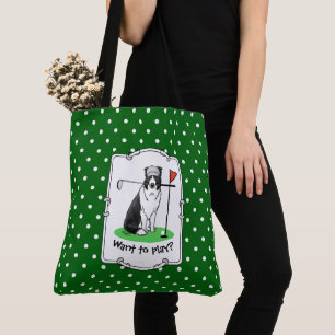 Border Collie Dog Playing Golf (black & white) Fun Tote Bag