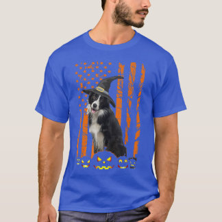Border Collie Dog Pumpkin American Flag Witch Hall T-Shirt