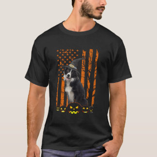Border Collie Dog Pumpkin American Flag Witch Hall T-Shirt