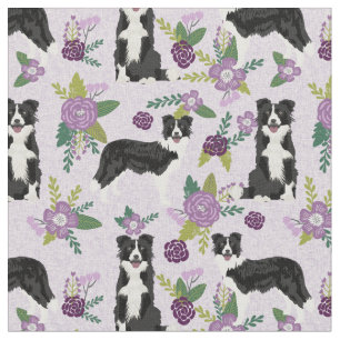 Border Collie dog purple florals Fabric