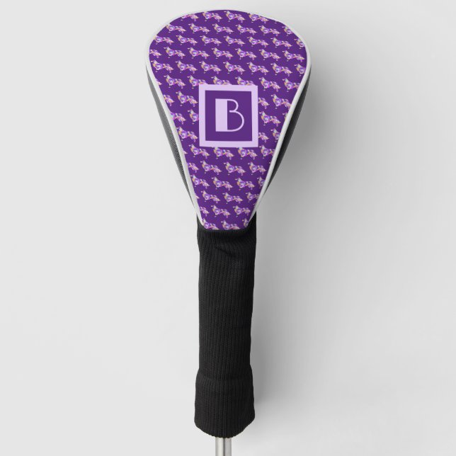 Border Collie Dog Purple Silhouette Monogram Golf Head Cover (Front)