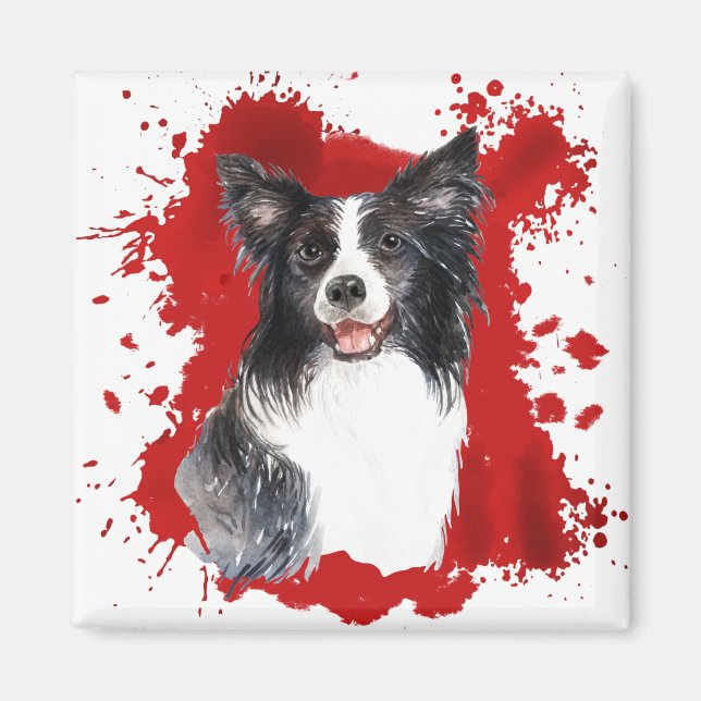 Border Collie Dog Red Abstract Magnet (Front)